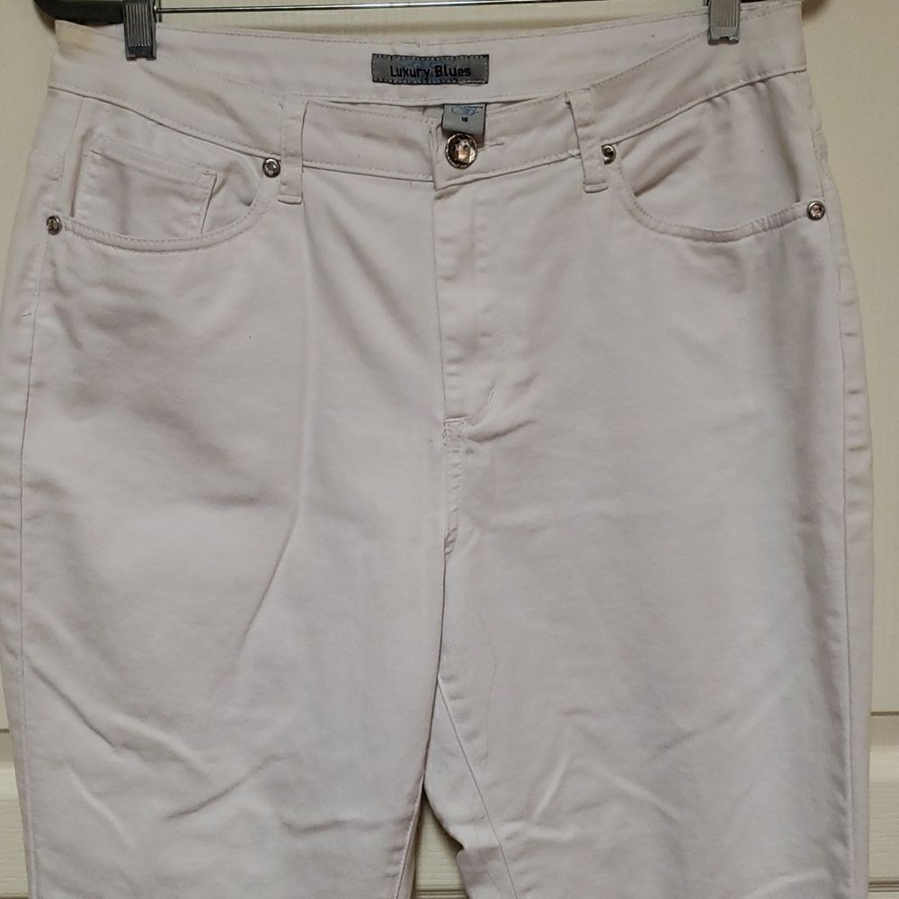 🌹Luxury Blues White Jeans Rhinestone Button and Studs sz 16 - Picture 5 of 10